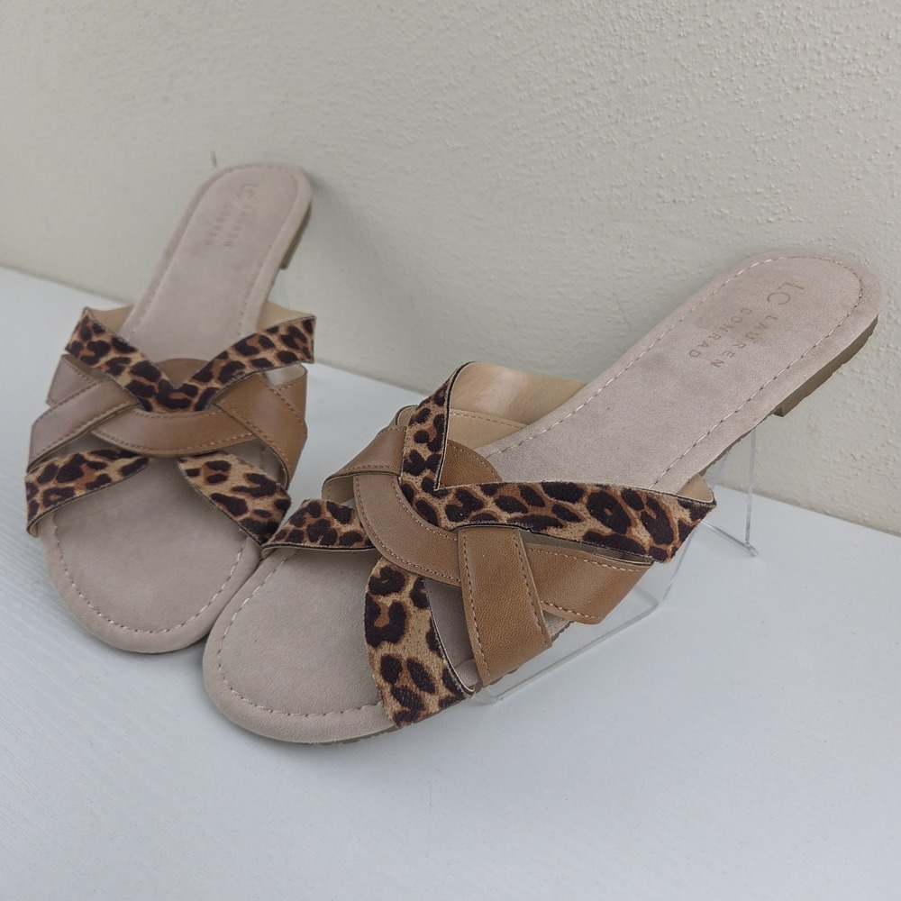 LC Lauren Conrad Malachite Sandals Slides‎ Womens L 8/9 Cognac Leopard NWOT
